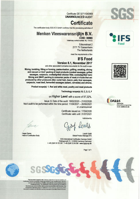 IFS Certification de Menken keuken